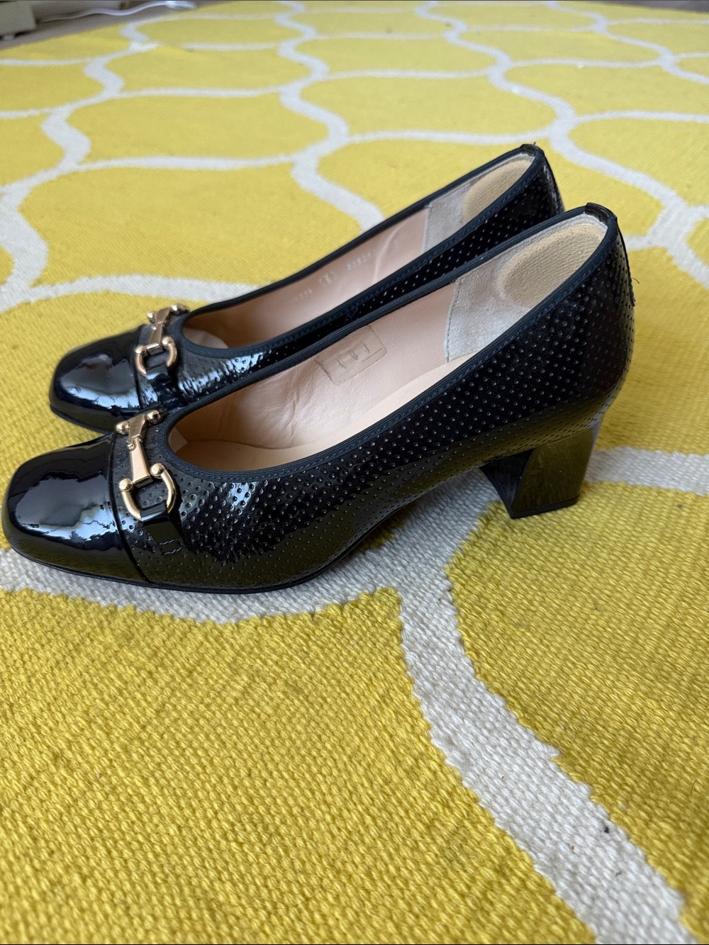 HASSIA Women's Navy Patent Leather Loafers with Gold Accent